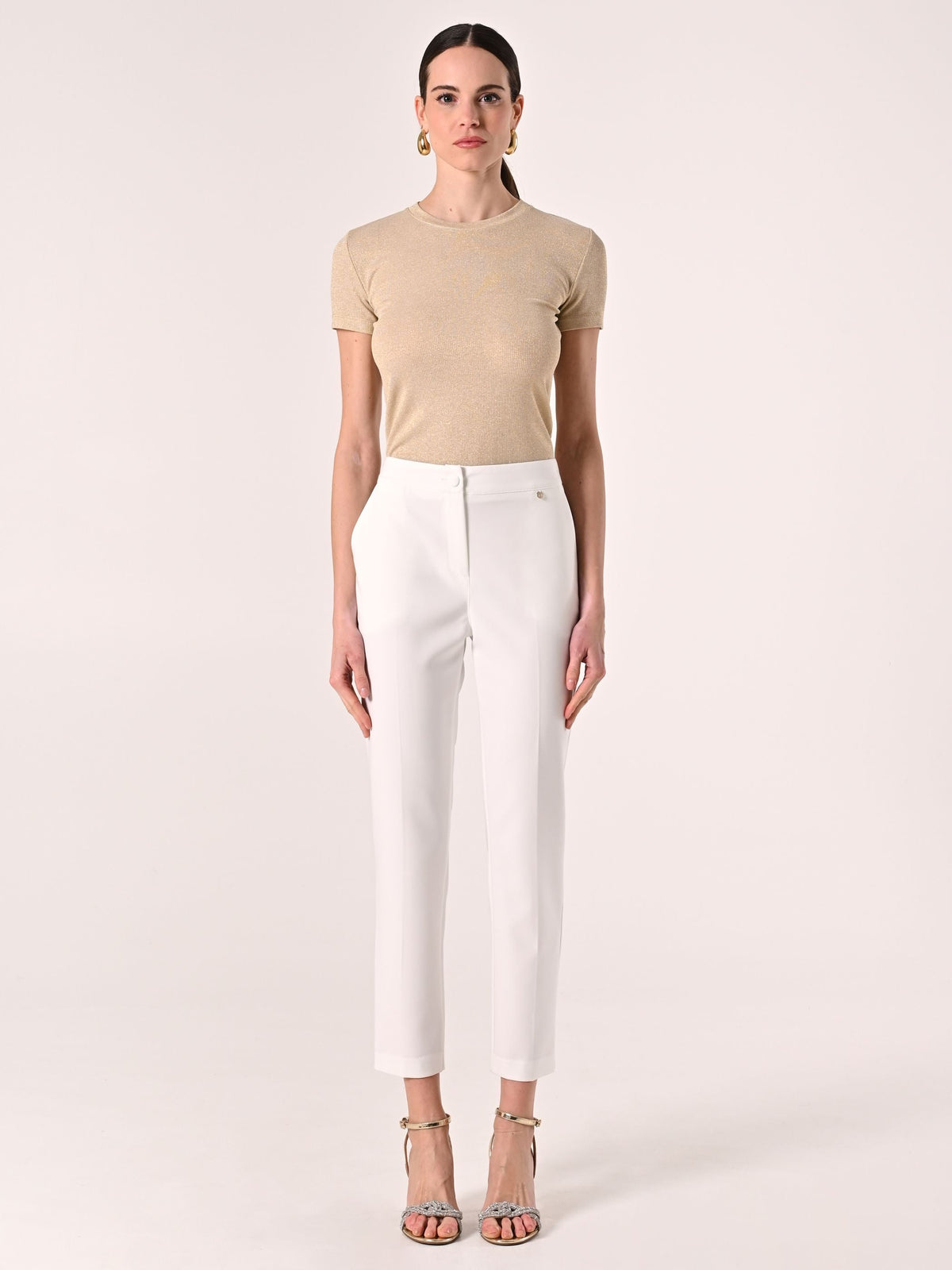 Pantaloni con Bottone Ricoperto Bianchi