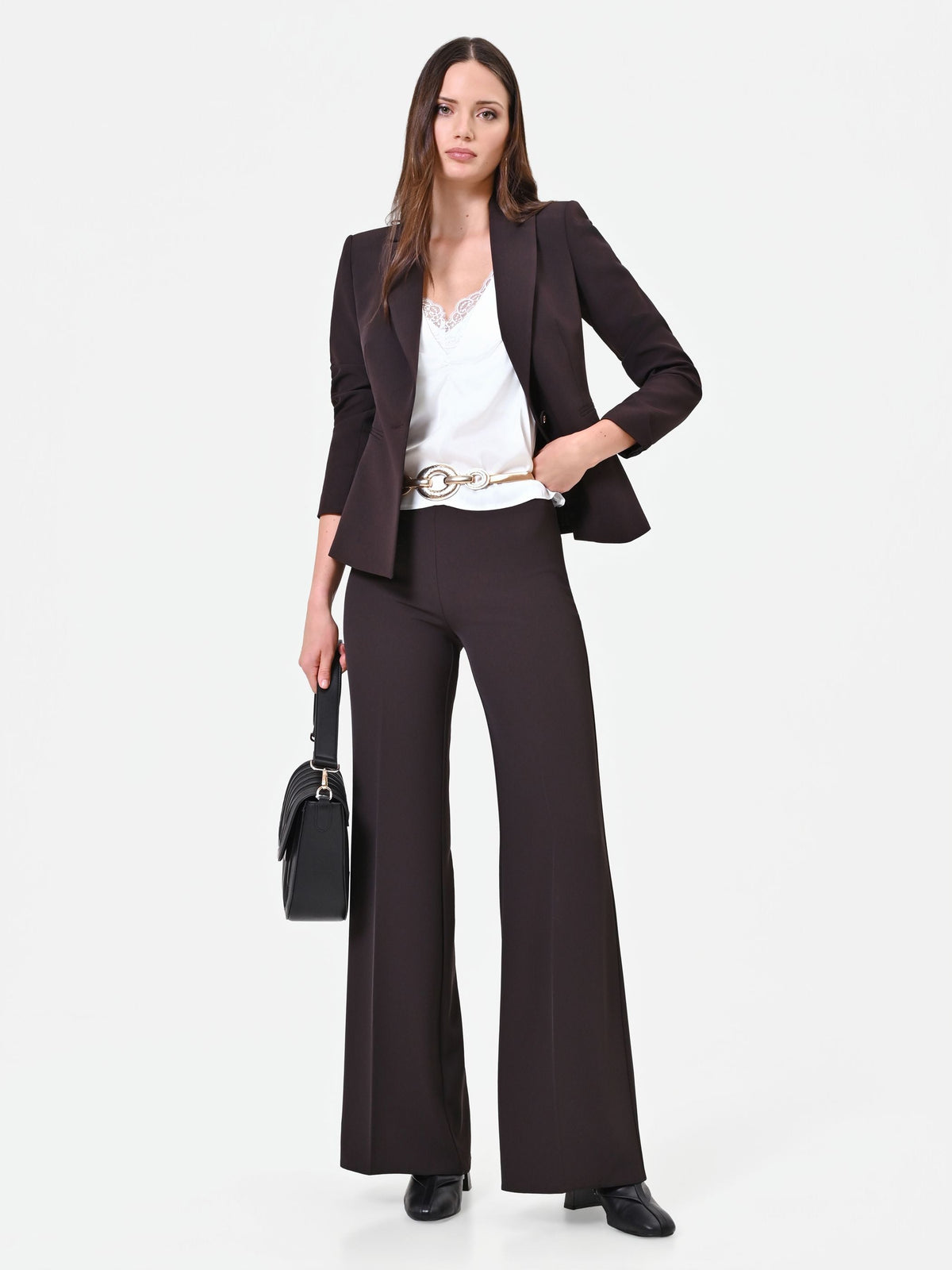 Pantalone a gamba larga moro marrone in cadi