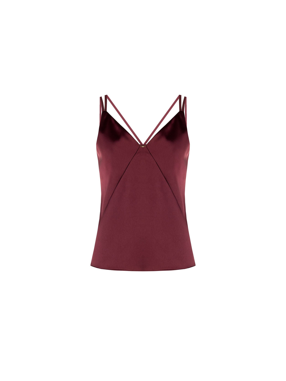 Top in raso bordeaux rosso con doppie spalline Giorgia Palmas X Rinascimento