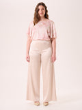 Pantaloni Curvy in Raso Strutturato Beige