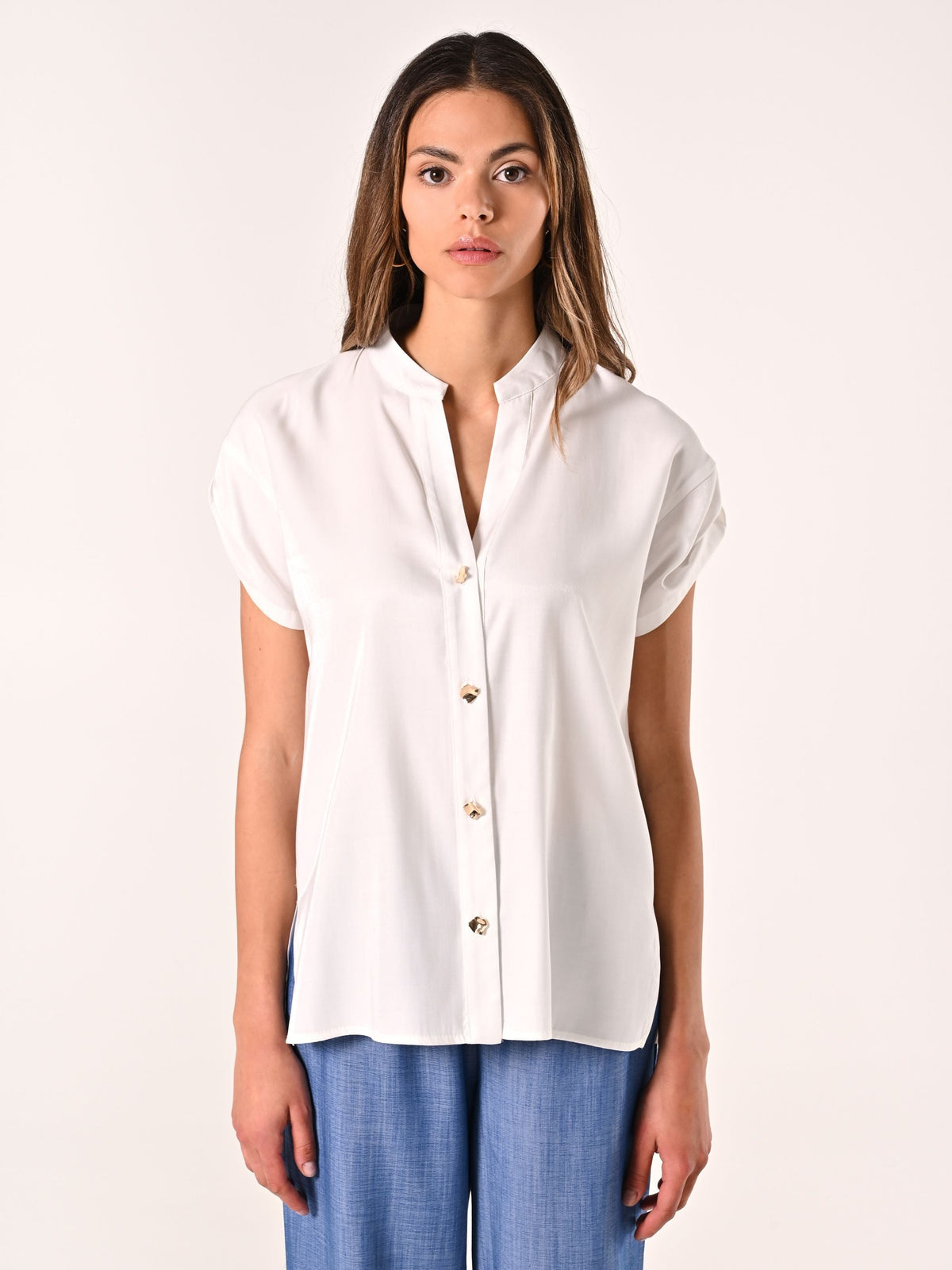 Camicia Bianca con Bottoni Gioiello