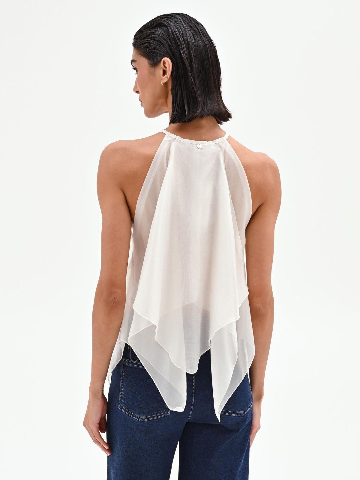 Top panna bianco con scollo all'americana