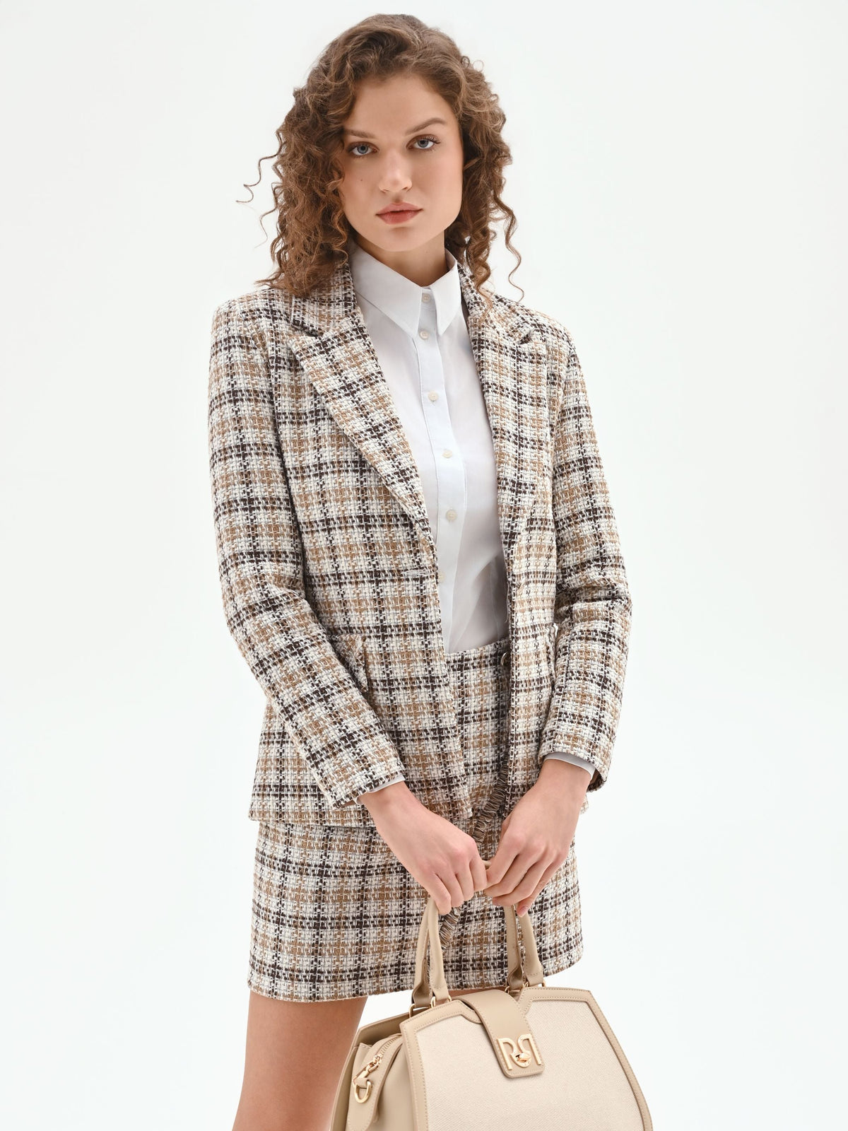 Blazer in tweed check color cioccolato