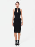 Abito tubino in maglia di viscosa nero con cut-out