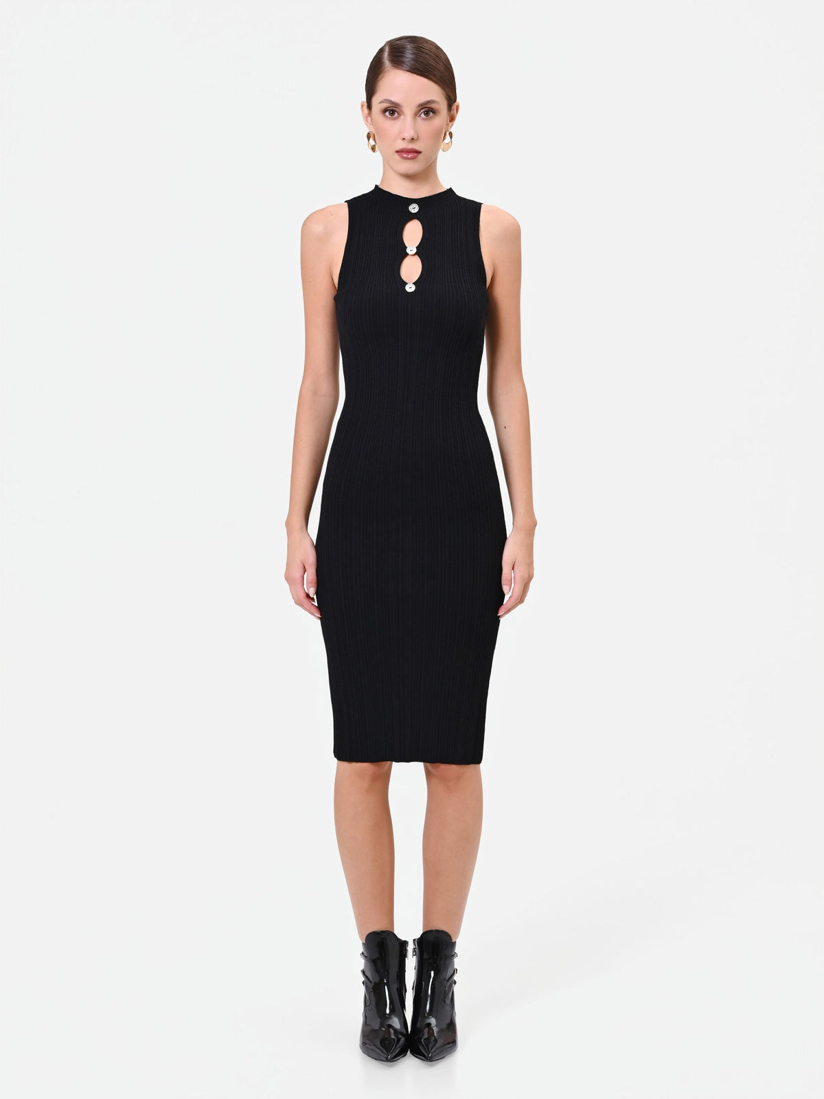 Abito tubino in maglia di viscosa nero con cut-out