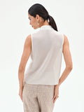 Top panna in georgette con collo arricciato