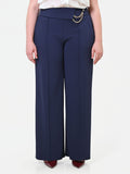 Pantalone palazzo Curvy blu navy con catena