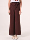Pantaloni Marrone Cioccolato con Nodo effetto Goffrato