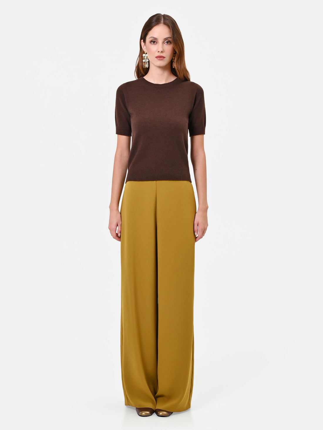 Maglia in lana marrone a maniche corte