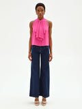 Top fuxia in georgette con rouche a cascata
