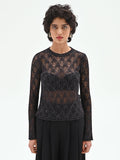 Maglia nera con lavorazione traforata e lurex