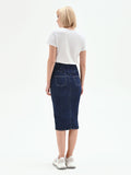 Gonna longuette denim blu navy con bottoni dorati