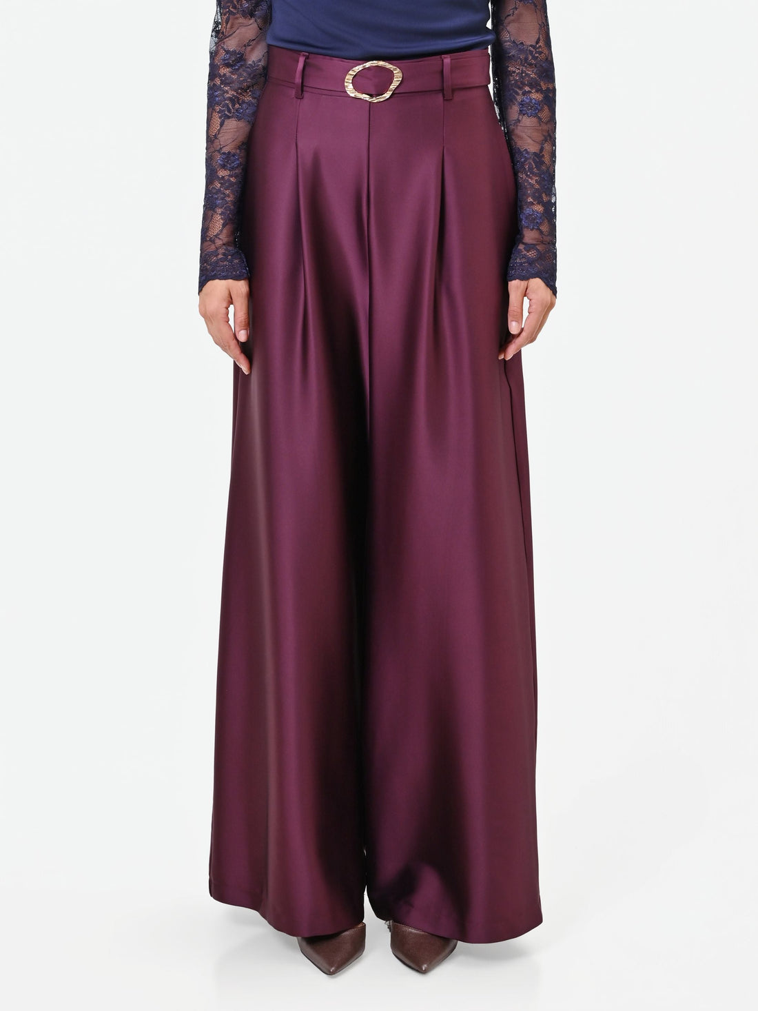 Pantalone palazzo bordeaux in raso