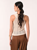 Top Beige Chiaro in Maglia Traforata