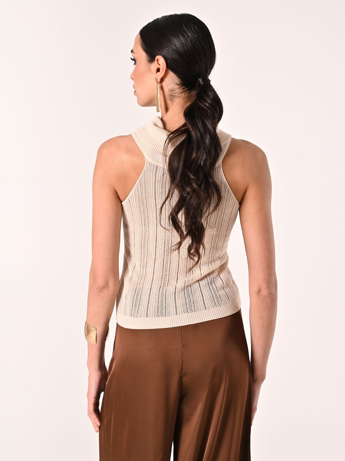 Top Beige Chiaro in Maglia Traforata
