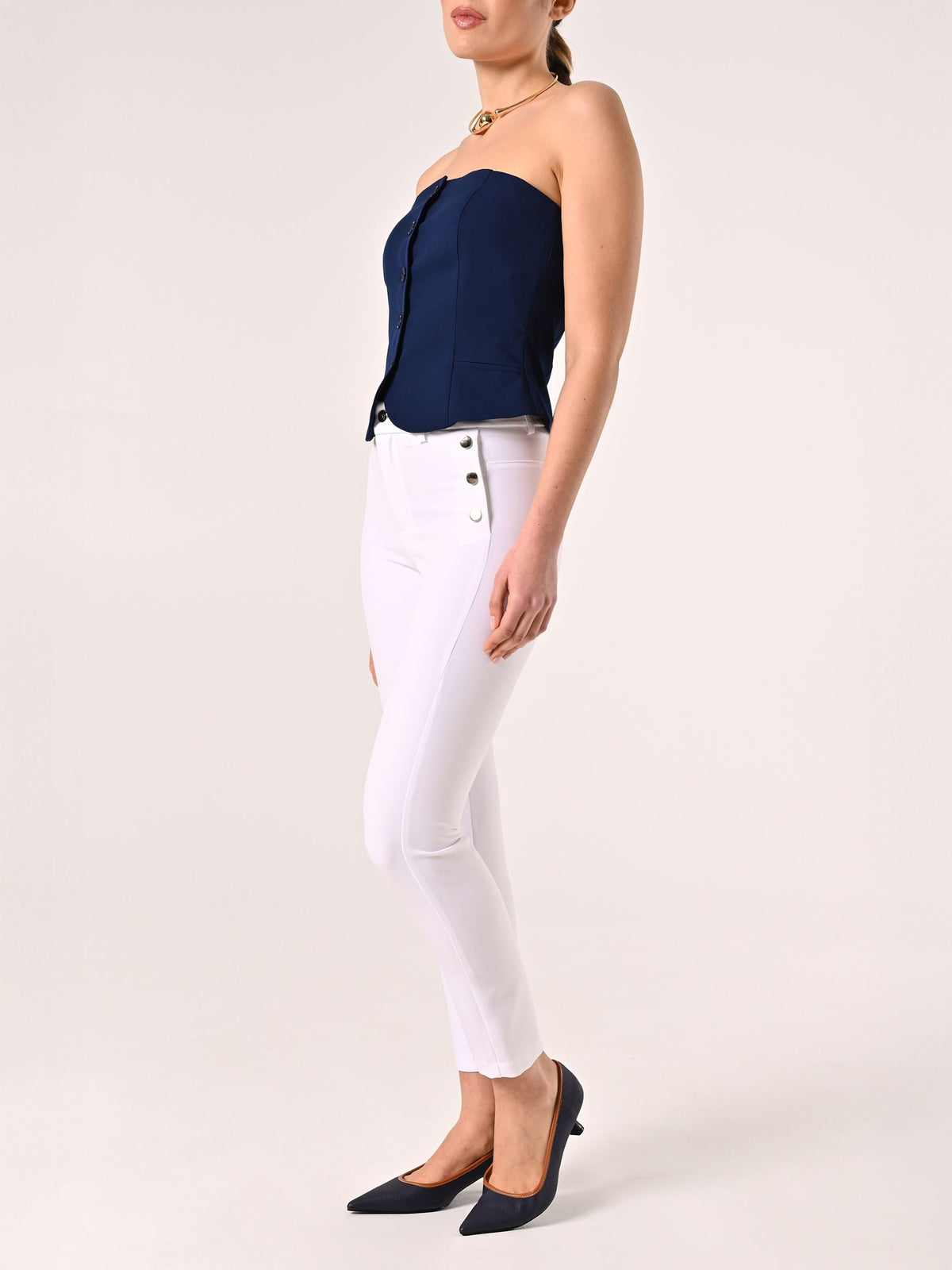 Pantaloni con Bottoni Mariniére Bianchi