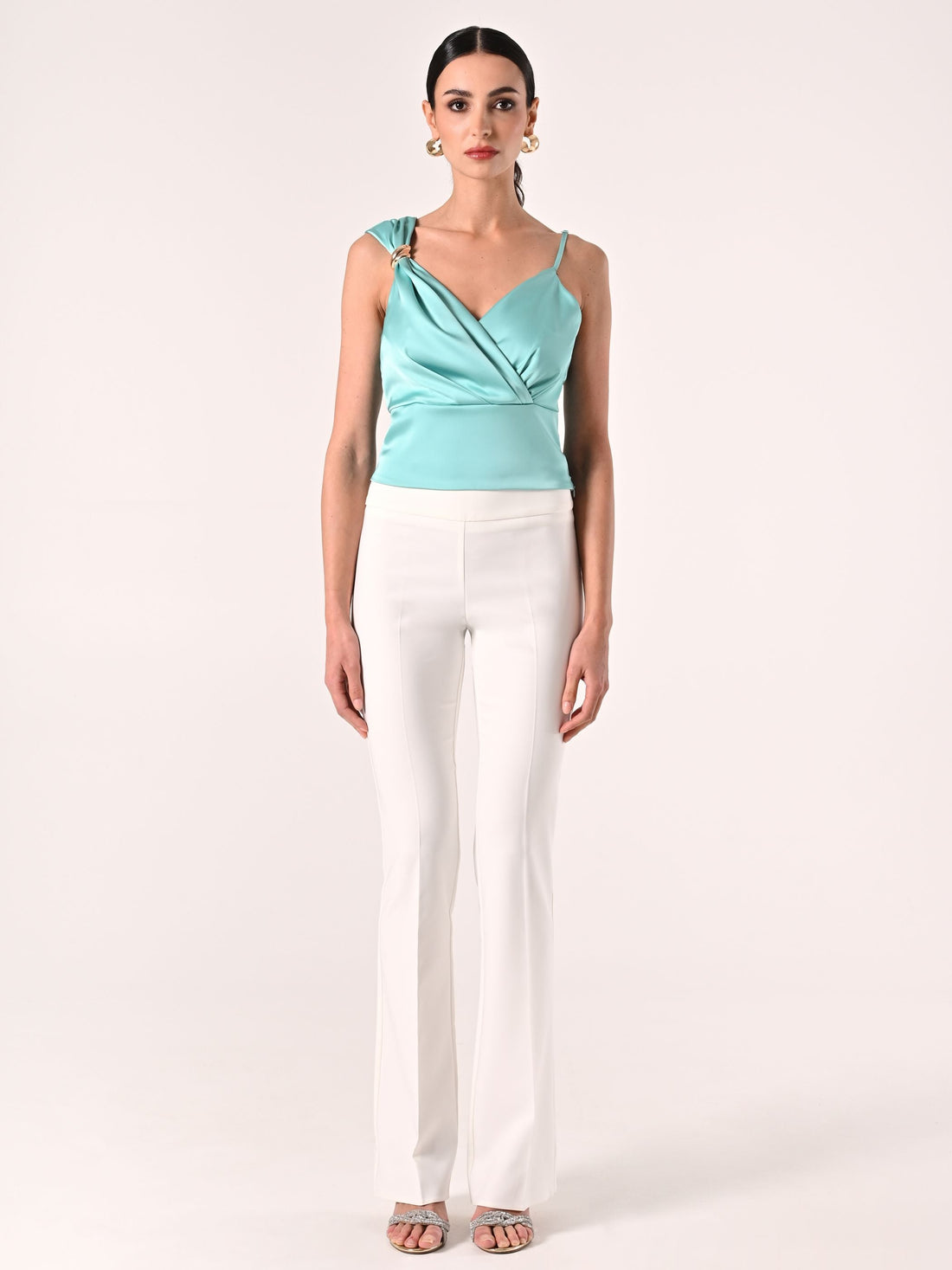 Top Monospalla Verde Acqua con decoro Gold