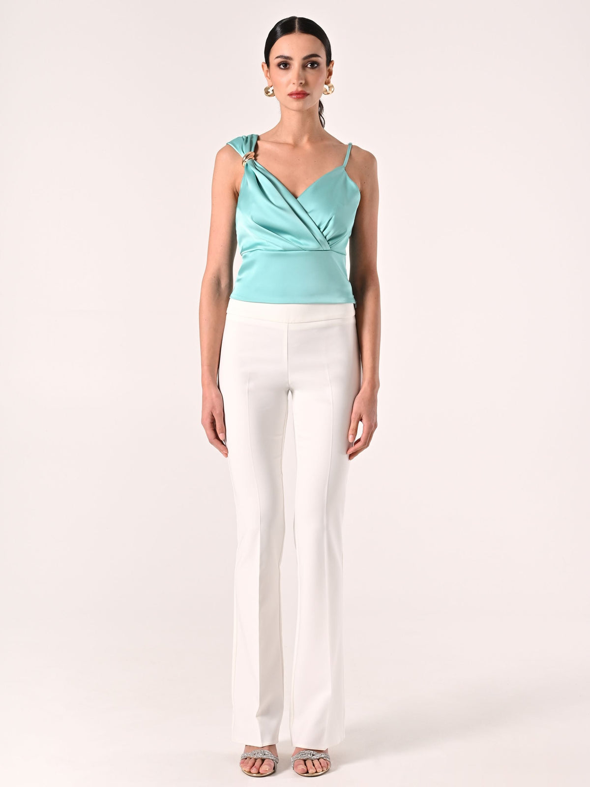 Top Monospalla Verde Acqua con decoro Gold