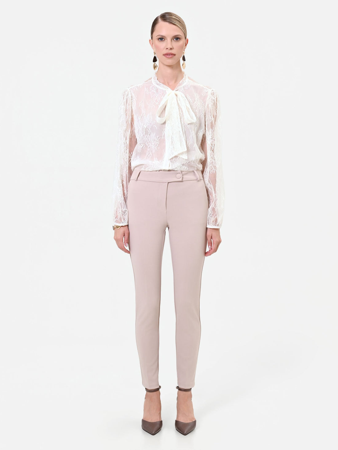 Pantalone skinny tortora beige