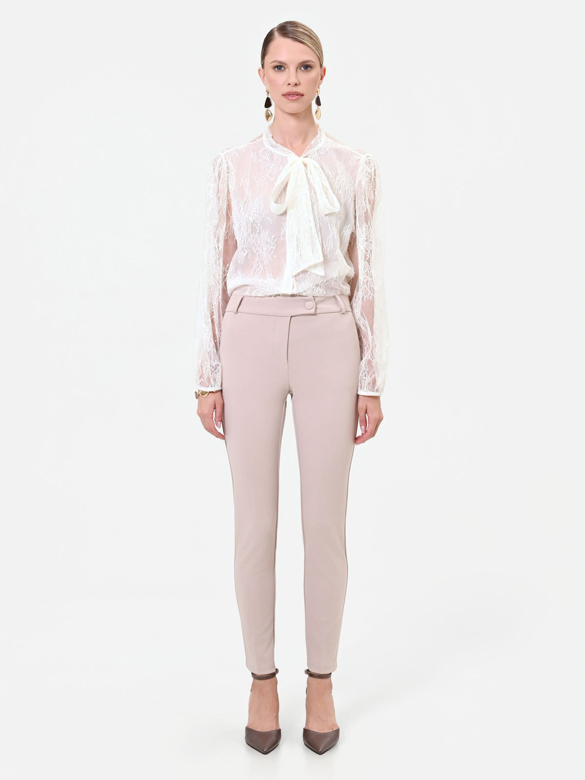 Pantalone skinny tortora beige