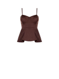 Top bustier in cotone color cioccolato con baschina