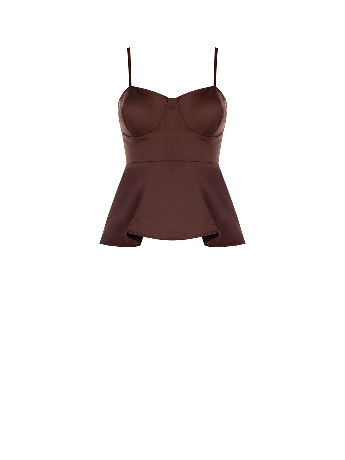 Top bustier in cotone color cioccolato con baschina