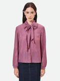 Camicia rosa antico plissé con fiocco