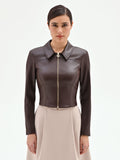 Giacca similpelle marrone con colletto