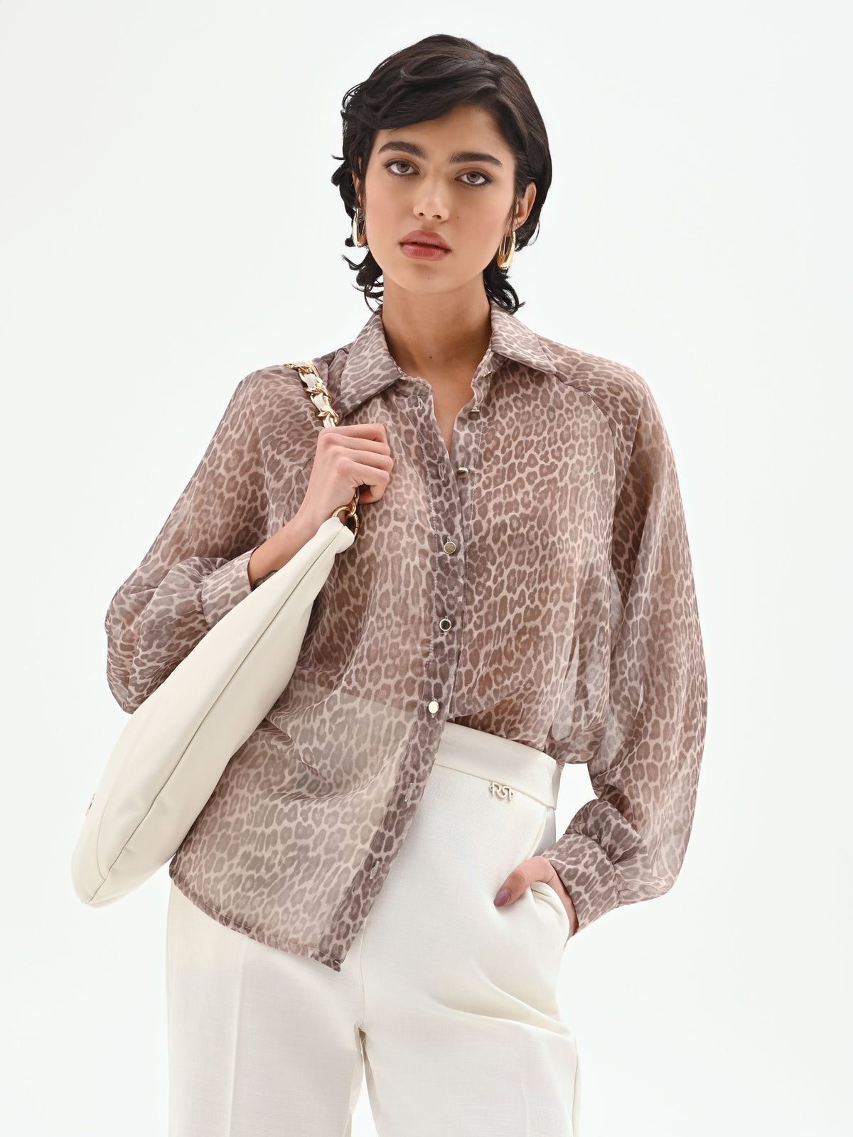 Camicia stampa animalier tortora beige