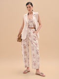 Pantalone rosa in denim stampa floreale