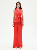Gilet in raso rosso fragola con frange