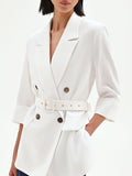 Blazer doppiopetto panna in lino con cintura