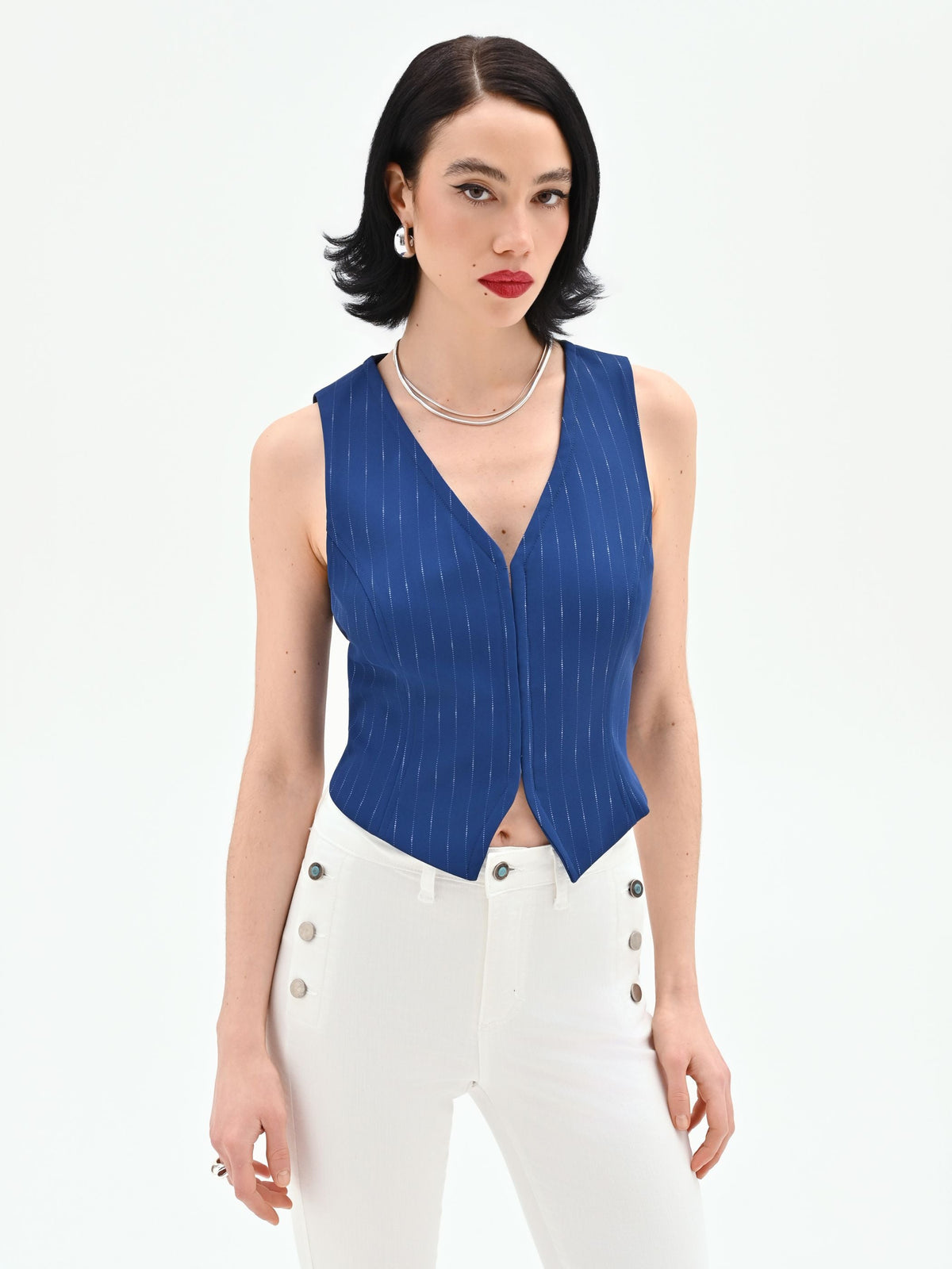 Gilet blu brillante effetto gessato