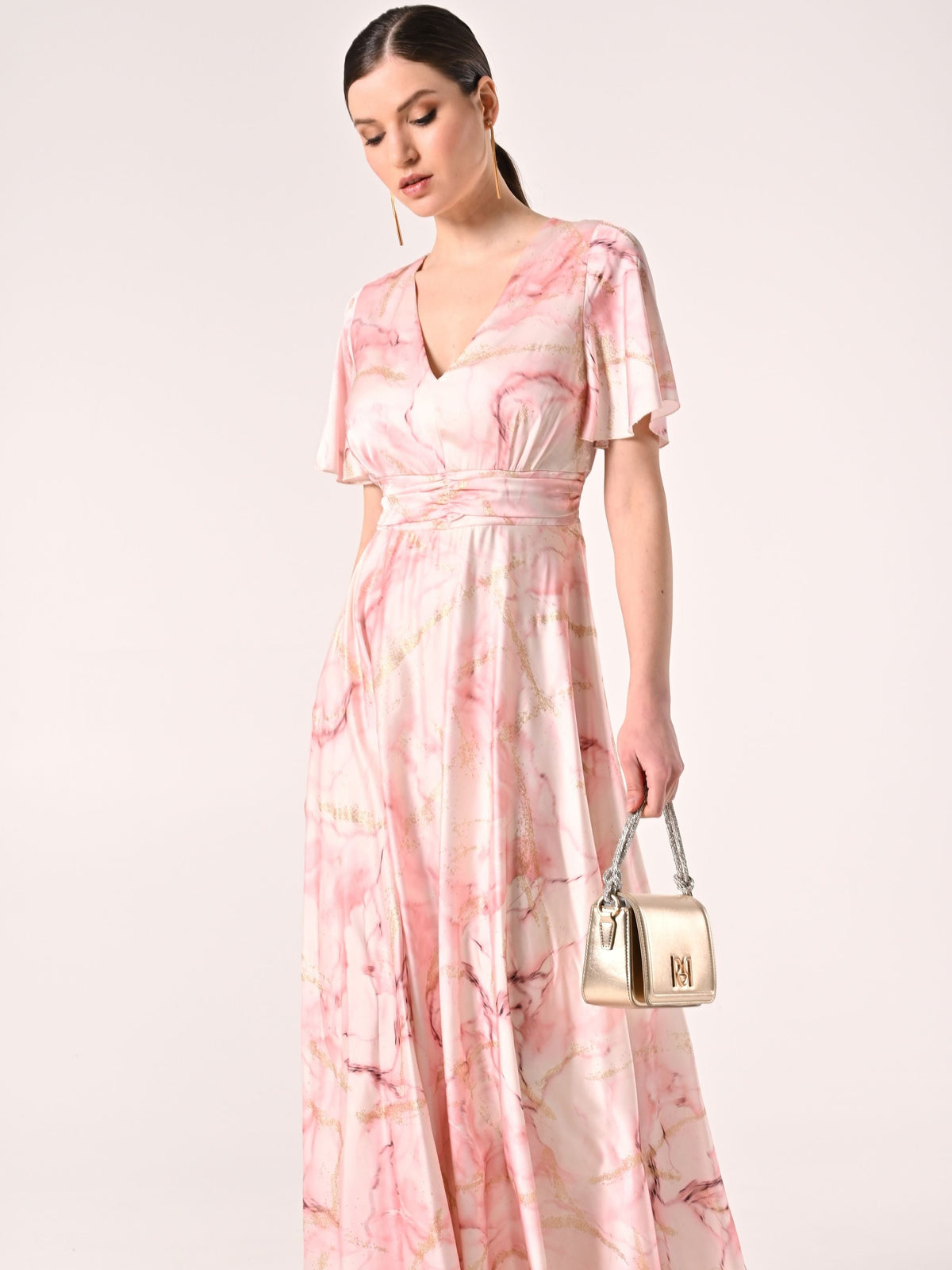 Abito Lungo Marmorizzato Glitter Rosa