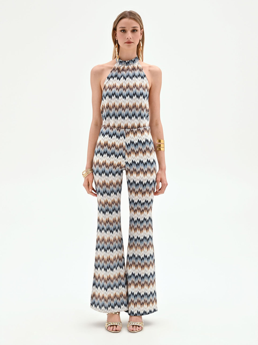 Pantalone azzurro con motivo chevron