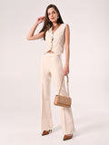 Pantaloni Flared in Tessuto Tecnico Beige Chiaro
