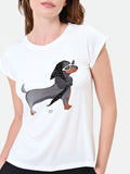 T-shirt panna con stampa bassotto