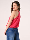 Top Fuxia in Raso con scollo all'Americana
