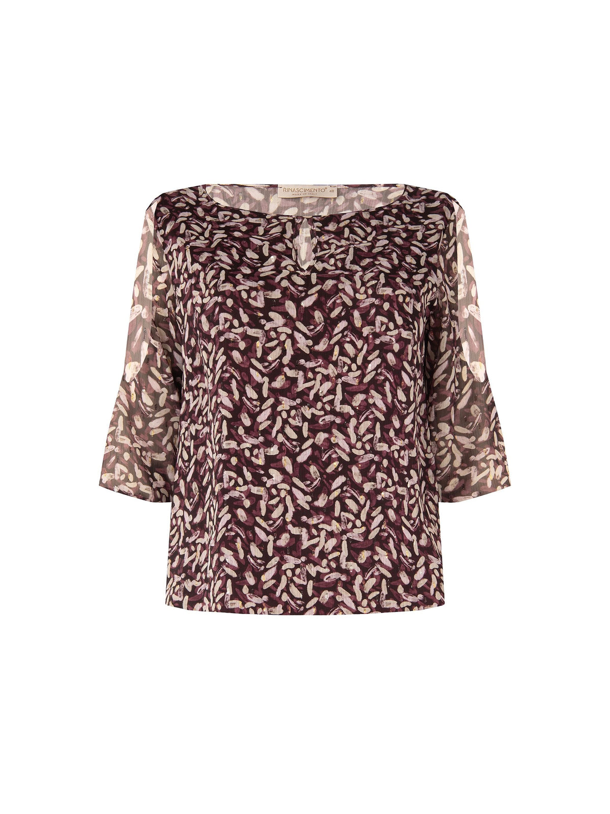 Blusa Curvy  rosso bordeaux in raso fantasia