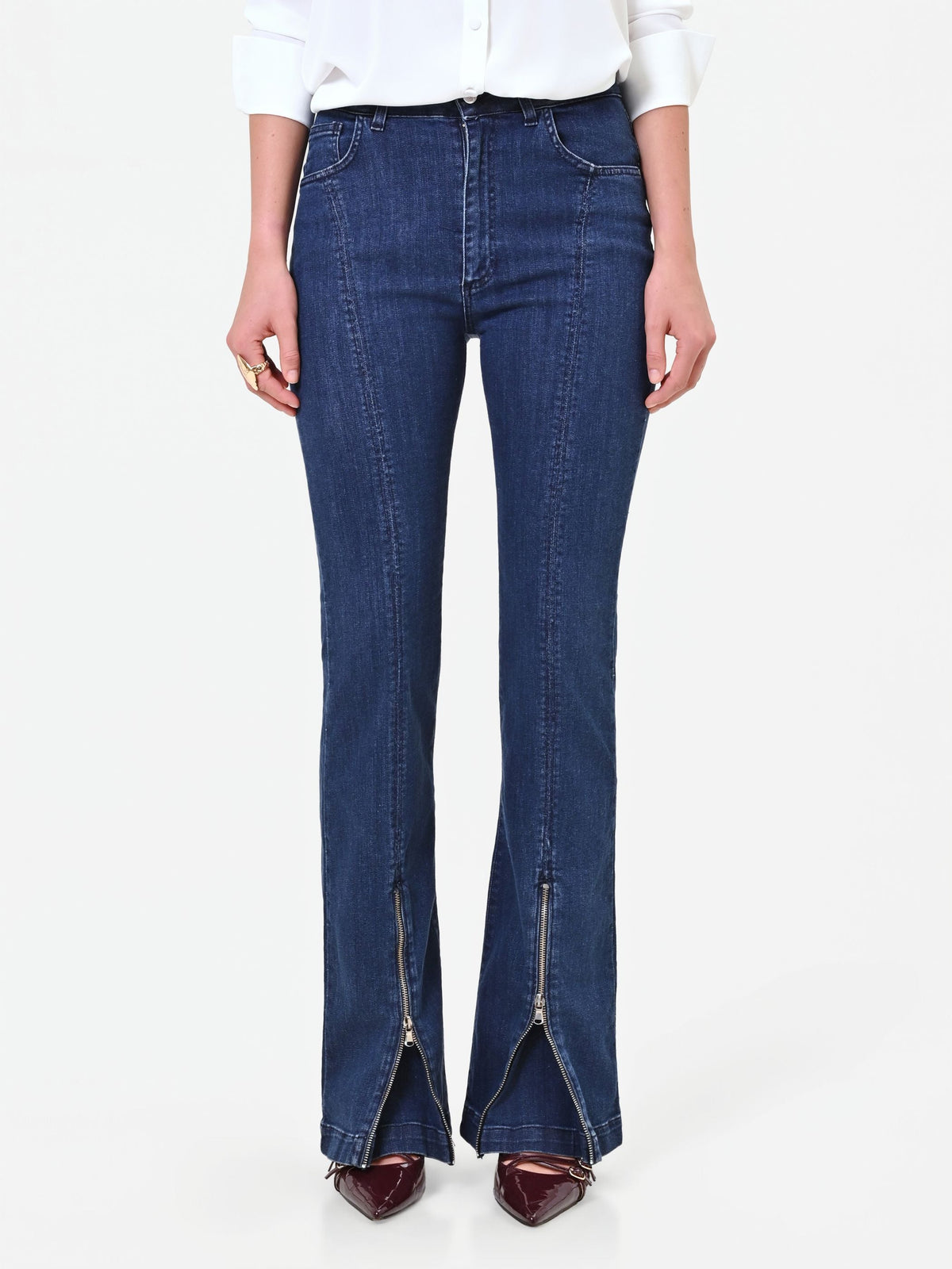 Pantaloni jeans blu con spacco frontale