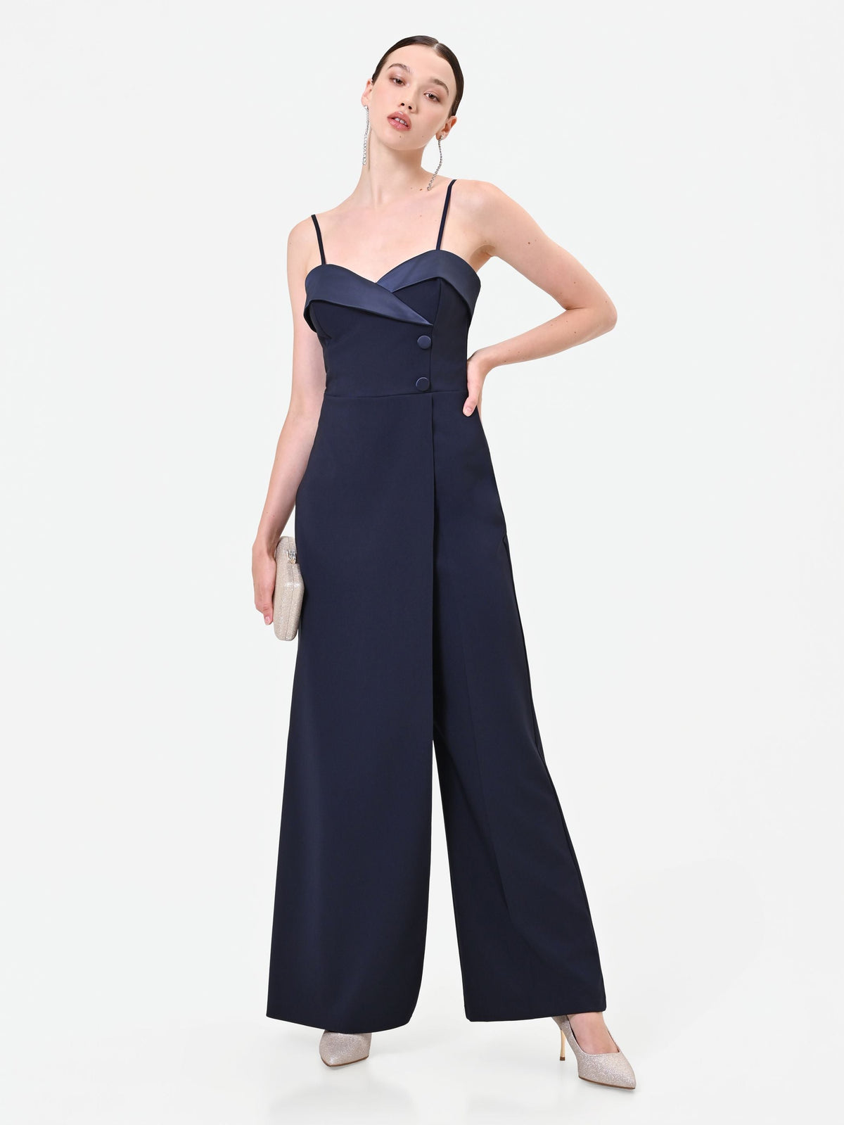 Tuta lunga blu navy con corpetto bustier