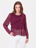 Blusa bordeaux con volant asimmetrico
