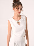 Top con Fibbia in Crepe Bianco