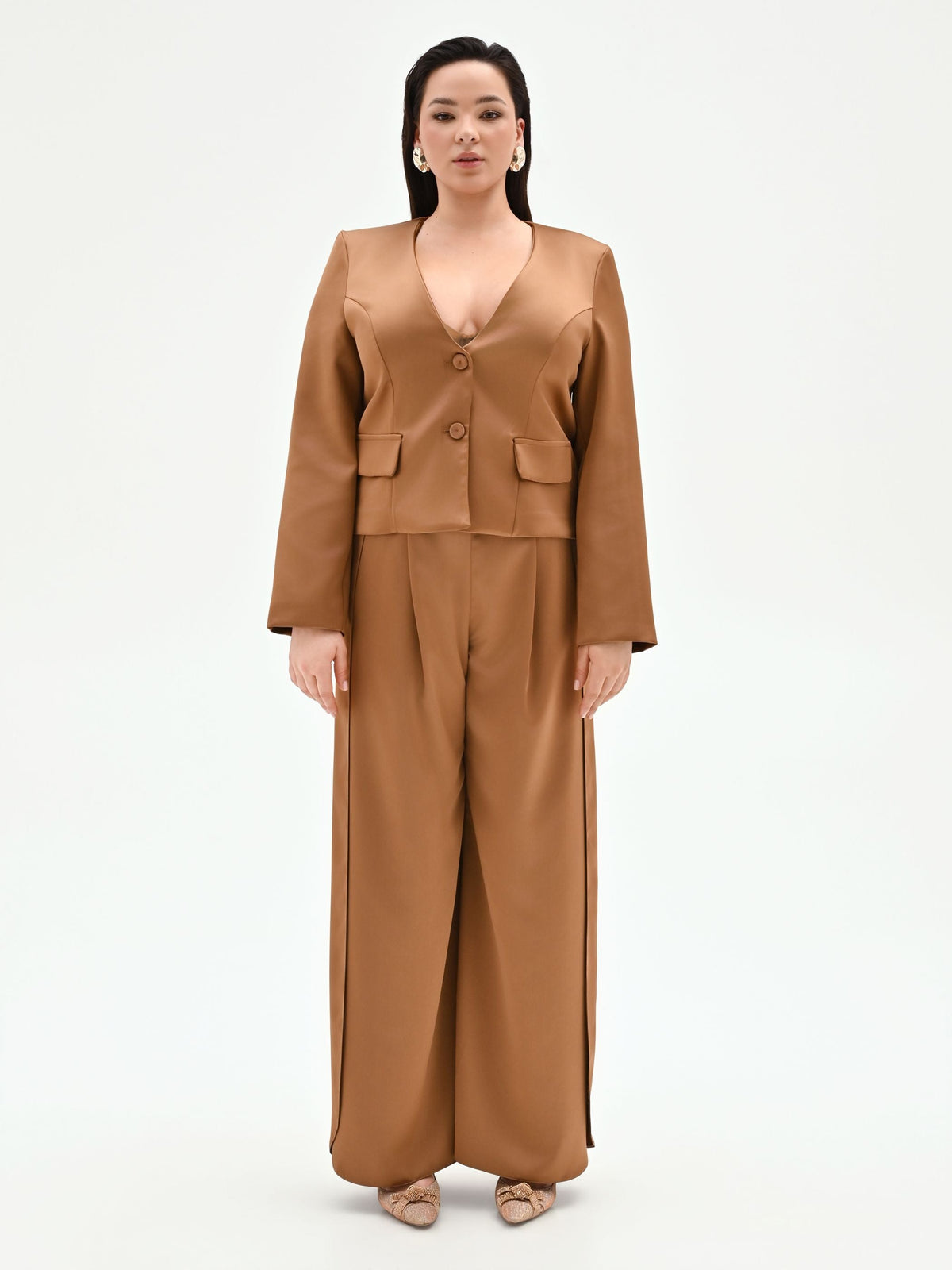 Giacca Curvy marrone bronzo in raso