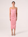 Abito Bustier Midi in Raso Rosa