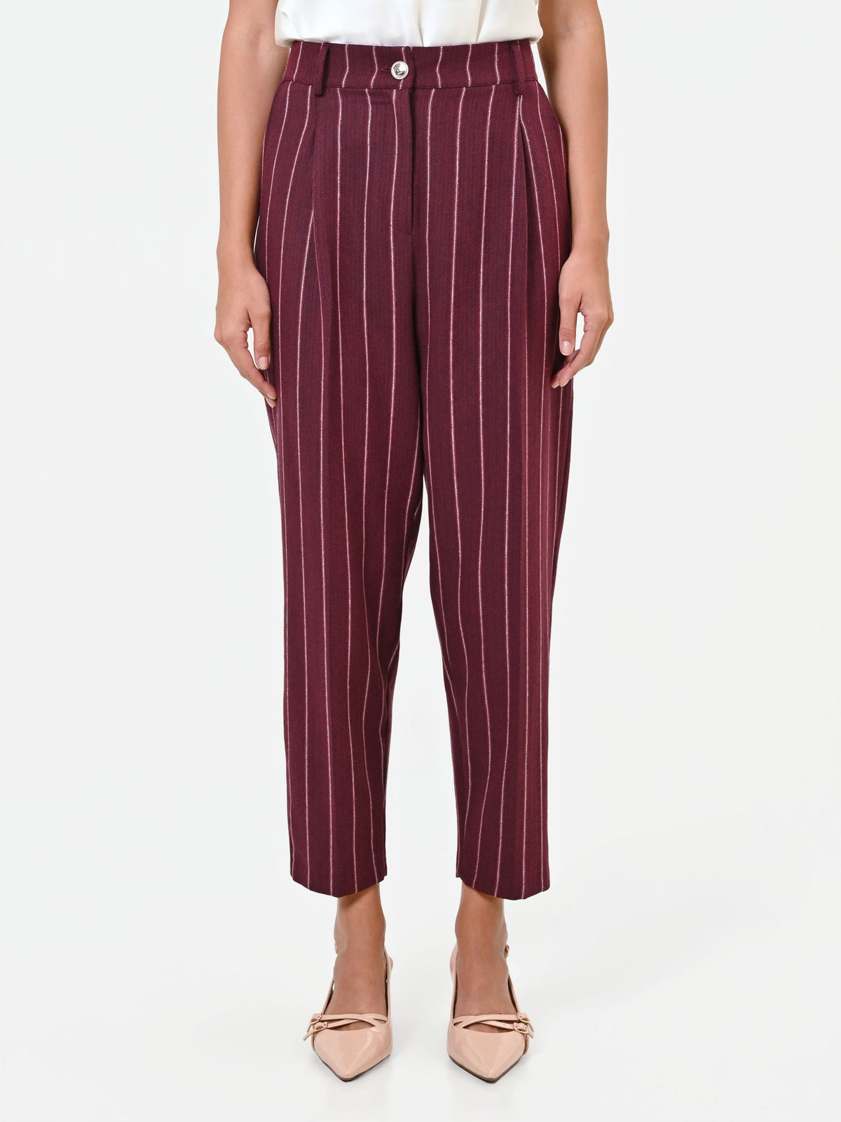 Pantalone cropped gessato rosso bordeaux