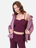 Top crop bordeaux rosso con scollo a cuore