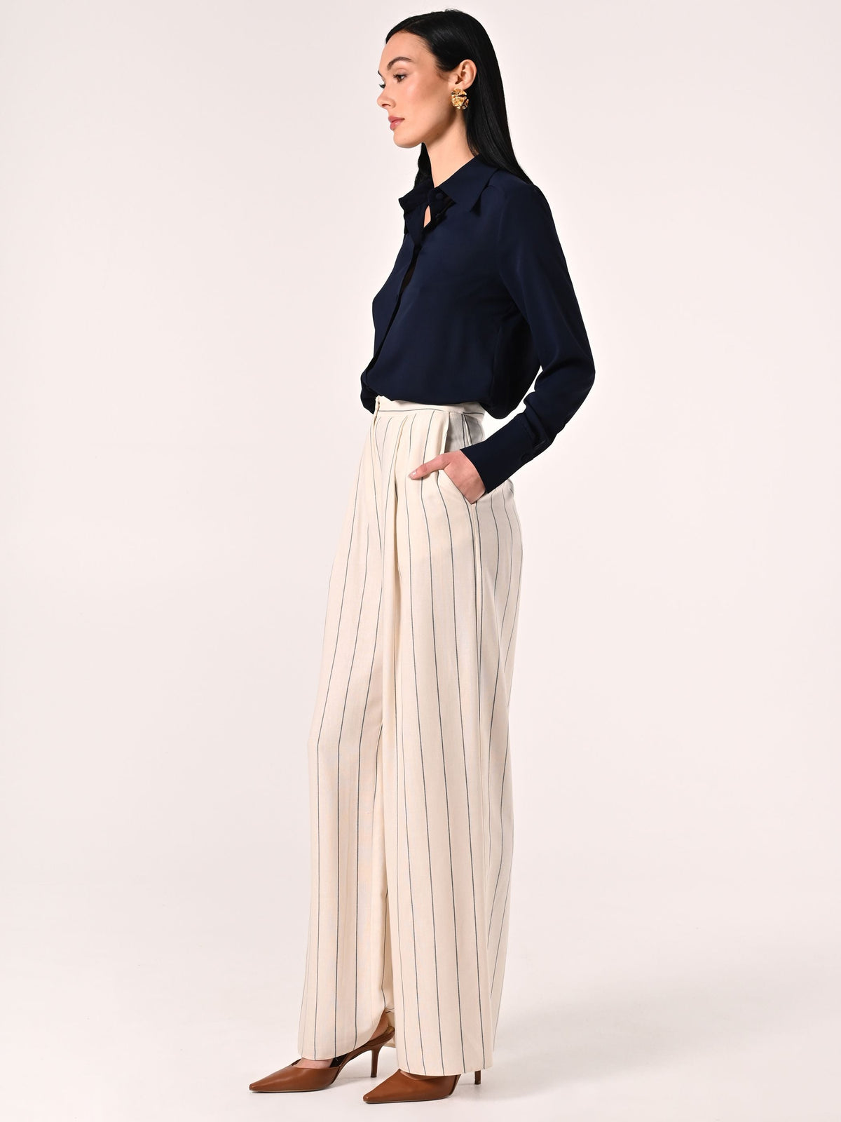 Pantaloni Bianchi a Righe Blu
