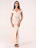 Abito Lungo Beige Chiaro in scuba Mano Crepe