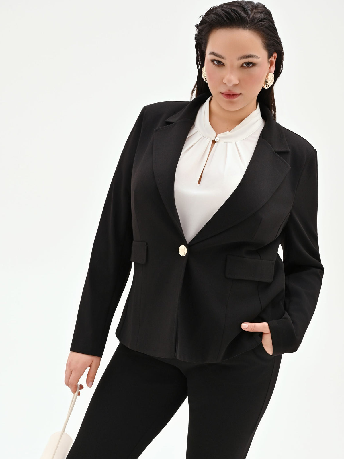 Blazer nero monopetto Curvy in scuba mano crepe